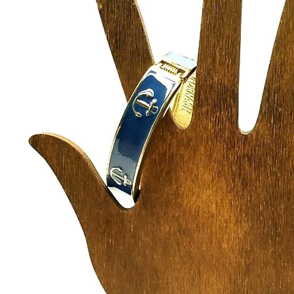Fornash Hinged Bracelet Navy Blue Enamel & Gold Anchor Design - Picture 6 of 16